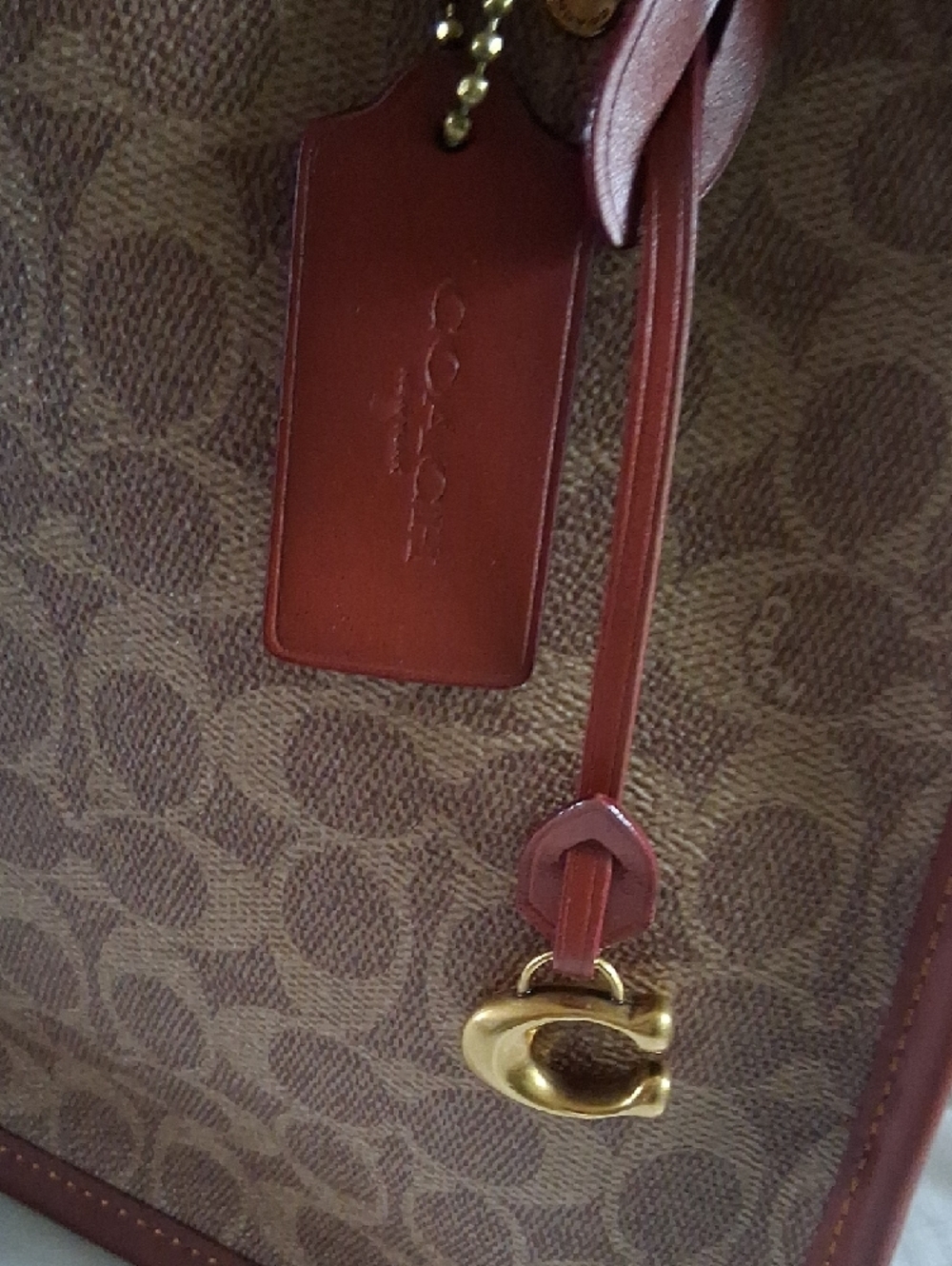 Coach Brown Signature Canvas Shoulder Tote with Leather Trim - Picture 4 of 11